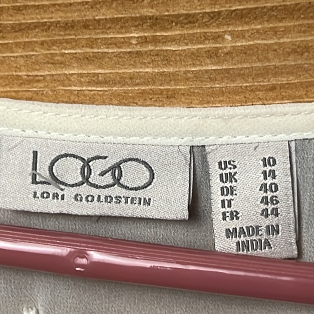 WOMENS LOGO BY LORI GOLDSTEIN SIZE 10 CREAM BUTTON DOWN BLOUSE WITH EMBROIDERED - Picture 3 of 8